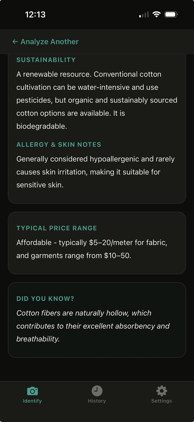 ClothDecode App Screenshot 5 - Fabric Identifier